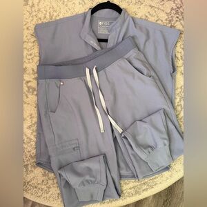 Figs Blue Track Pants with Lightweight Fabric